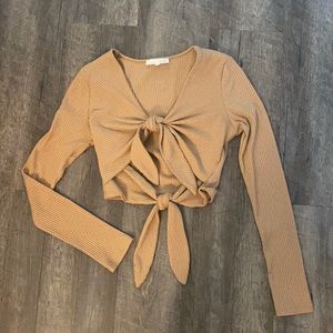 Ribbed tan long sleeve crop top